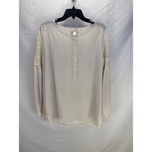 LOFT Cream Textured Sleeve Blouse Long Sleeve Button Front Women’s Size M